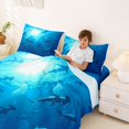 thumbnail image 3 of jejeloiu Deep Ocean Shark Bed Sheets,Sunlight Print Full Size Sheets For Boys,Blue Black,4 Pieces,1 Flat Sheet, 1 Fitted Sheet and 2 Pillowcases, 3 of 6