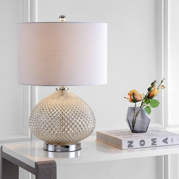 JONATHAN Y Ames 22.5" LED Glass Table Lamp, Mercury Silver, JYL1082A