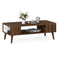 thumbnail image 1 of Gymax 42'' Rectangular Center Table w/Open Compartment & 2 Side Storage Shelves Walnut, 1 of 10