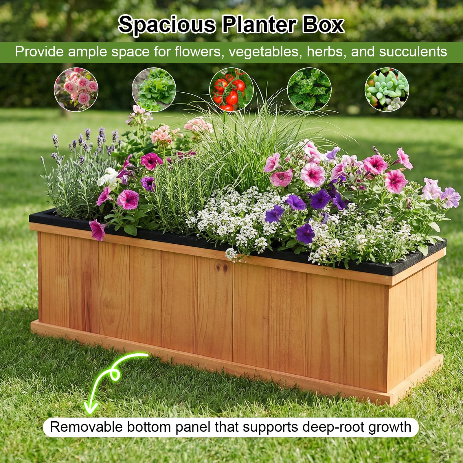 Costway 2 PCS Wood Raised Garden Bed with Drainage Holes, Liner for Flowers Vegetables Herbs