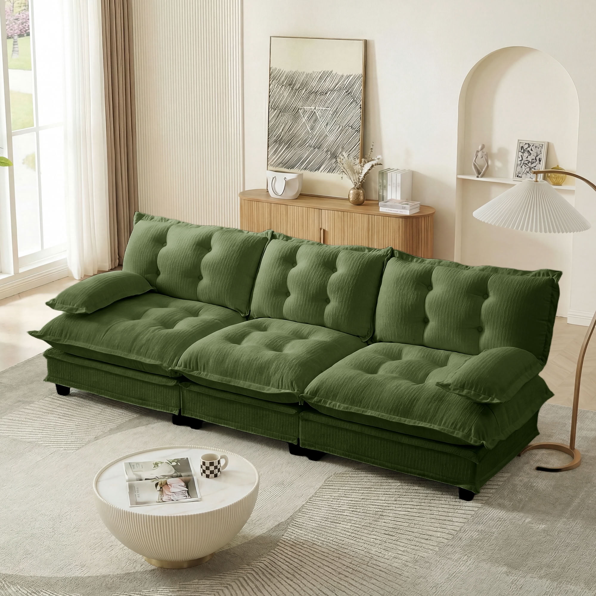 MAYEERTY 107 Inch 3-Seater Sectional Sofa, Chenille Cloud Modular Couch, Solid Wood & Metal Frame for Living Room Home