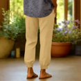thumbnail image 7 of Women Linen Pants Summer Casual Gaucho Pants Drawstring Elastic Waist Wide Leg Slacks Loose Fitting Beach Attire Yellow M, 7 of 7