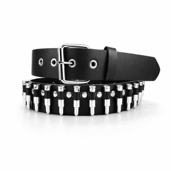 MGEZCOO Studded Belt for Women, Faux Leather Waist Belt with Metal Rivets, Adjustable Buckle Belt, Black, 45.3 in