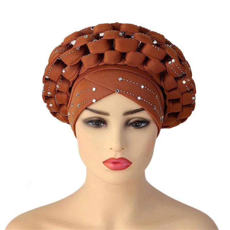 ShengRui Ready to Wear African Headties Hat Luxurious Diamonds Ladies Turban Bonnet Wedding Autogele Female Head Wraps Turbante Mujer