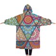 thumbnail image 2 of Oversized Wearable Blanket Hoodie,Multicolor Ethnic Geometric Pattern Sherpa Blanket Hoodie with Super Pockets,Super Warm Fuzzy Pullover for Women & Men, 2 of 6