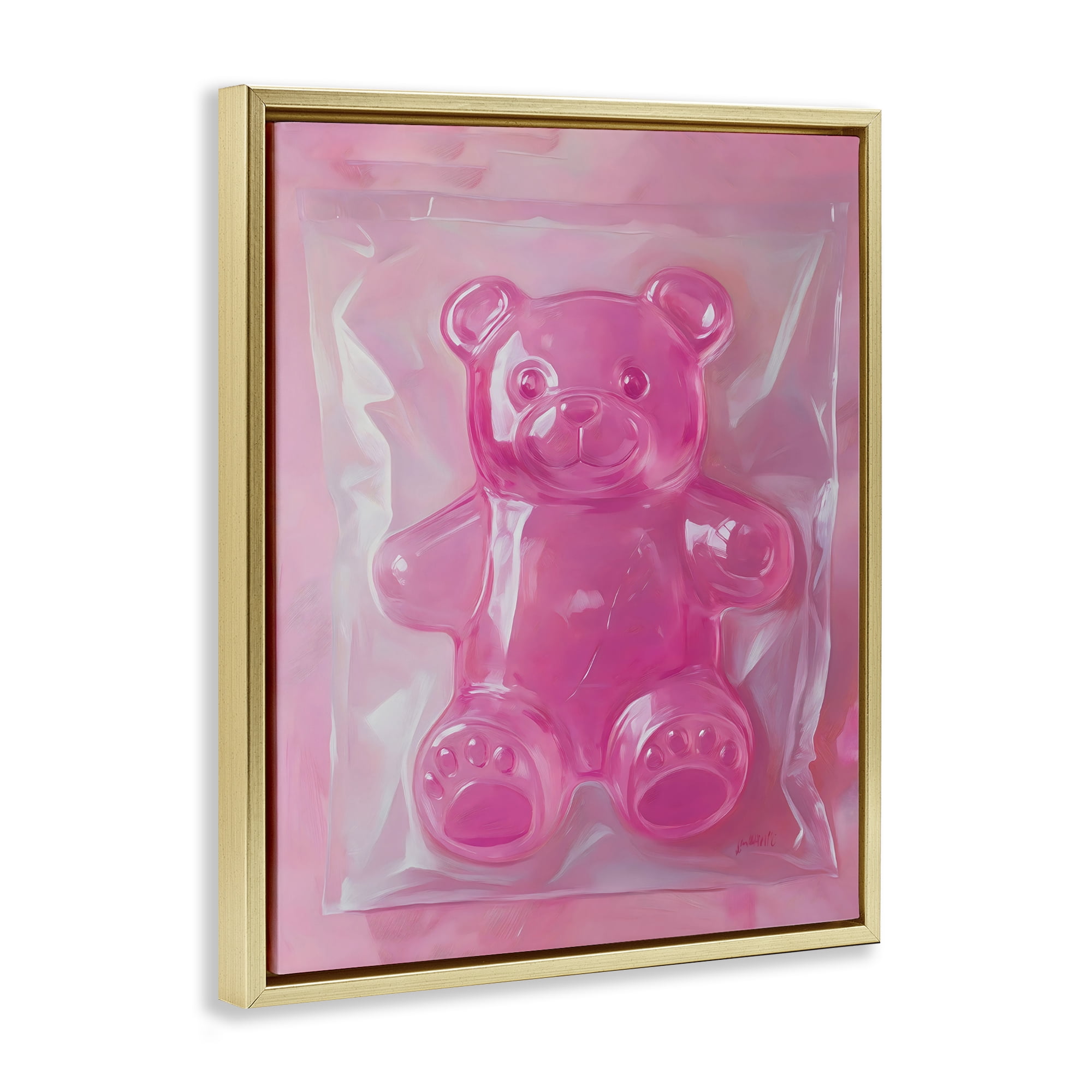 Stupell Industries Pink Gummy Candy Bear Gold Framed Floater Canvas Wall Art, design by The Prints Vibe