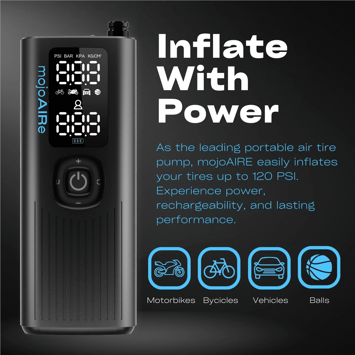 Milton mojoAIRe Portable Tire Inflator 120 PSI / 2000 MAH Battery