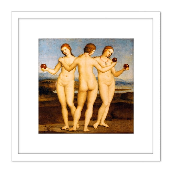 Raphael Three Graces Greek Mythology Painting 8X8 Inch Square Wooden Framed Wall Art Print Picture with Mount