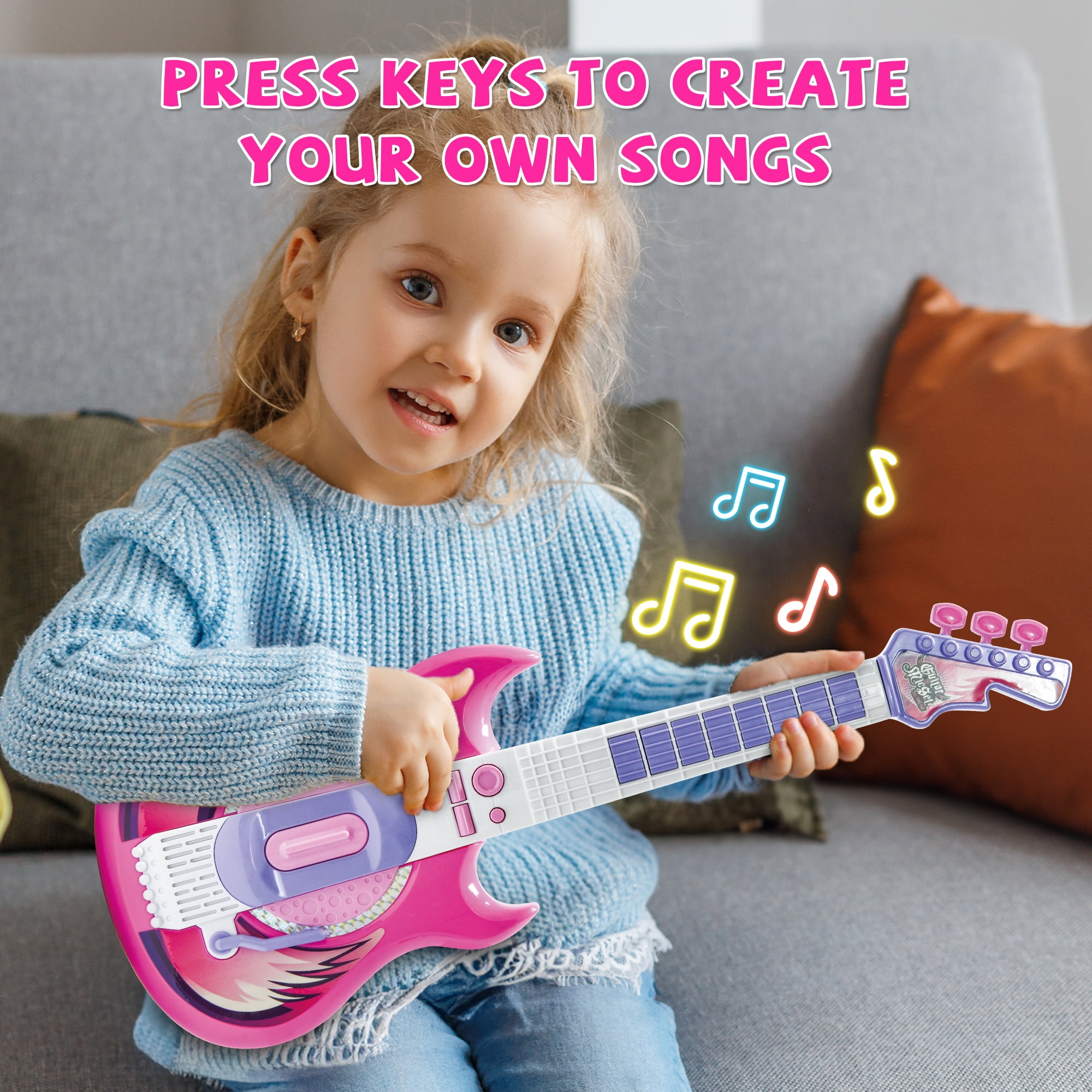 Contixo TG4 Kids Guitar and Microphone Set, Music Toys Starter Kit with Adjustable Stand, Purple