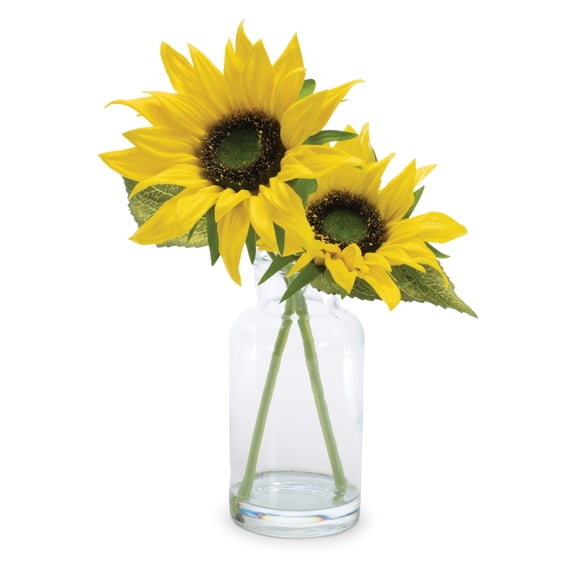 Melrose Artificial Sunflower in Glass Vase - 12" - Set of 2
