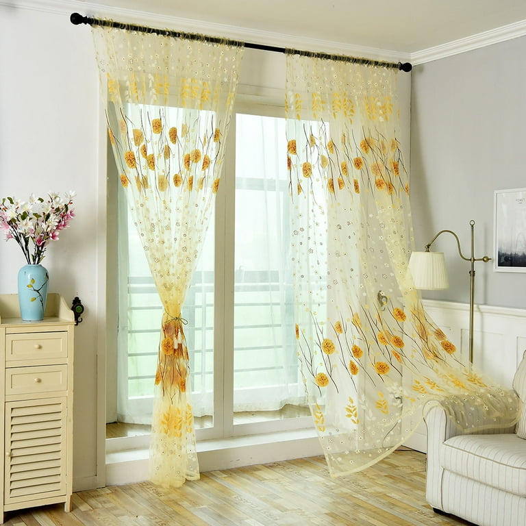 Leaves Sheer Curtain Tulle Window Treatment Voile Drape Valance 1
