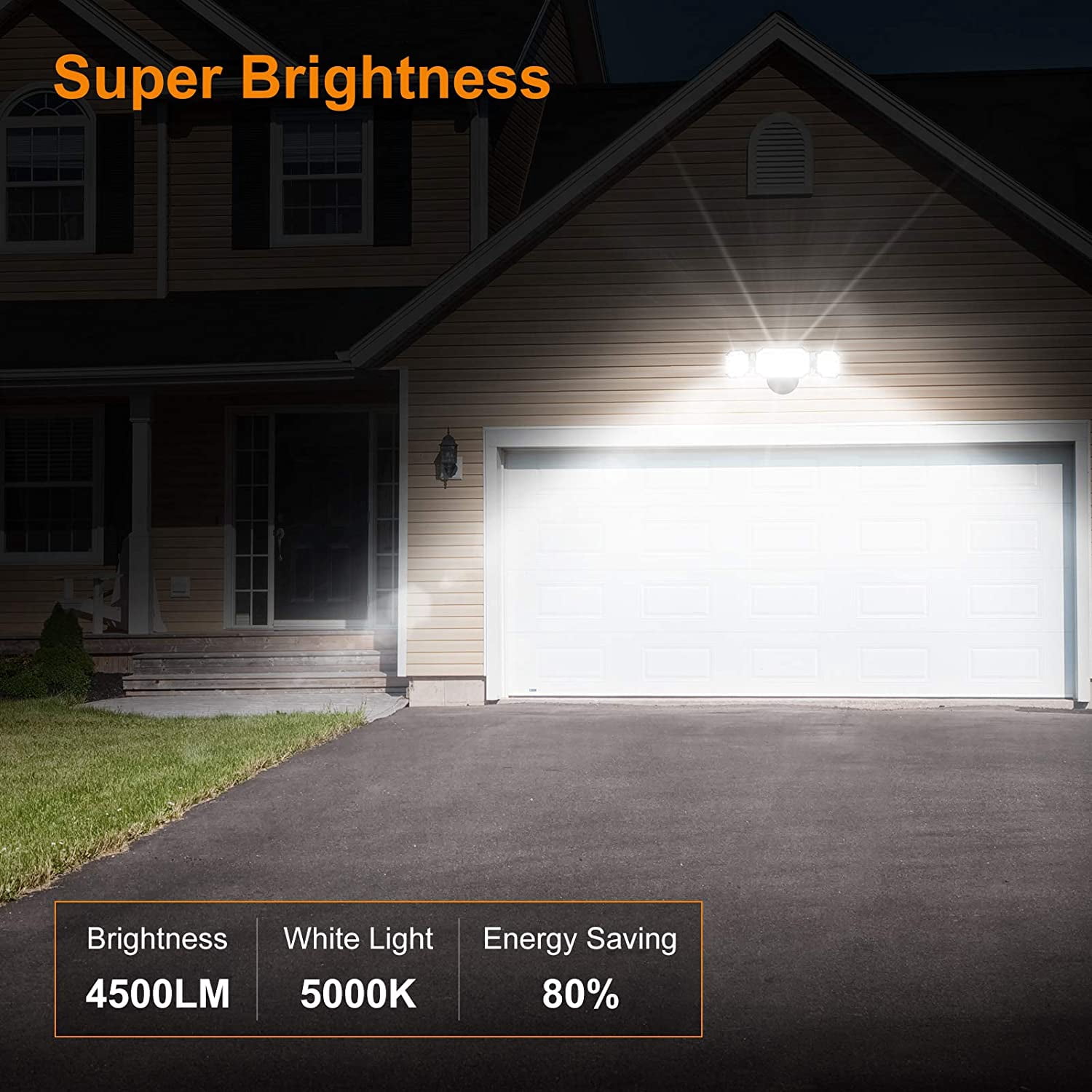 LEPOWER 45W 4500LM LED Flood Light Outdoor,3 Adjustable Heads IP65 Waterproof for Garage,Yard,Porch