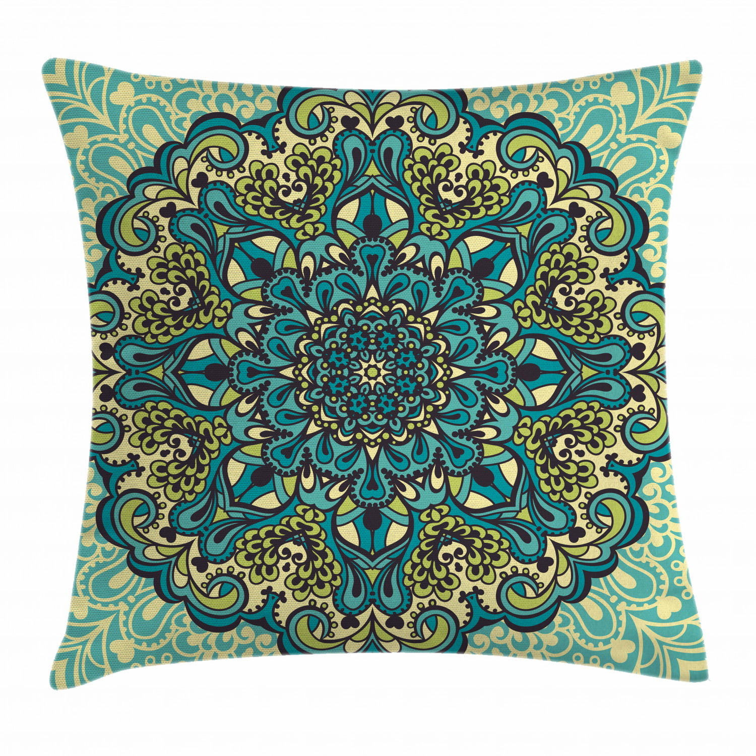 India Throw Pillow Cushion Cover, Abstract Decorative Flower in Mandala ...