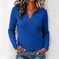 thumbnail image 2 of QIYAGBSA Cable Knit Sweaters for Women Collared V Neck Long Sleeve Short Pullover Solid Color Ribbed Hem Slim Fit Fall Casual Everyday Wear, 2 of 9