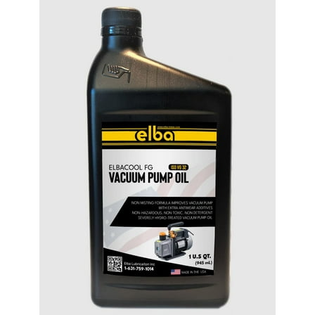 ELBACOOL FG Vacuum Pump Oil ISO VG 32, Synthetic, HYDROTREATED, Clear, 1 QT Pack WIDELY Compatible for Fluid Pump, Automotive, Electrical, and Mechanical Systems. Made in USA