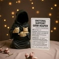 thumbnail image 4 of Emotional Support Grim Reaper Figurine – Exhausted Gothic Statue with Support Card, Funny Ironic Desk Decor - for Office Coworkers, Black Robe Mystery Figure (Go), 4 of 7