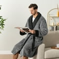 thumbnail image 5 of PAVILIA Mens Soft Robe, Plush Fluffy Fleece Bathrobe for Men, Long Sherpa Spa Robe with Shawl Collar (Two-Tone Gray), 5 of 9