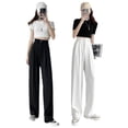 thumbnail image 5 of Pantalones de traje blancos para mujer, pantalones holgados rectos de verano, ajustados, de talla grande, con cintura alta, drapeados, informales, con fregado hasta el suelo, pantalones de pierna, 5 of 5