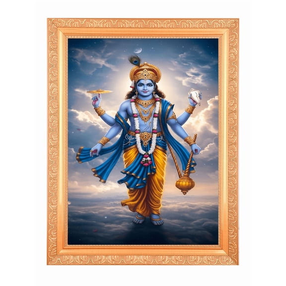 Lord Vishnu Bhagwan Alluring Art Digital Print Photo In Wallhanging Artwork Frame {11 x 14 Inches} OR {27.94 X 35.56 Cm's} Religious Gifting