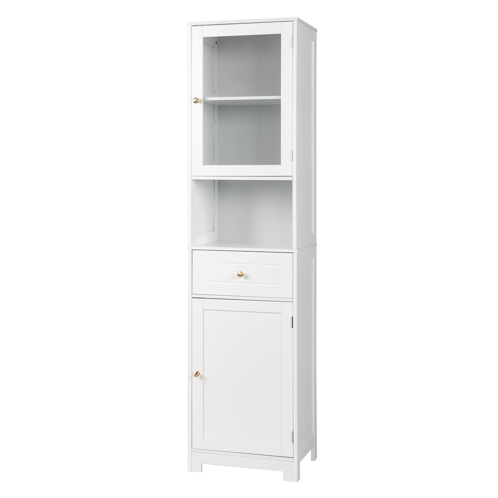 Zimtown Modern White Bathroom Storage Cabinet 71" Tall Floor Cabinet Line Tower with 5 ...