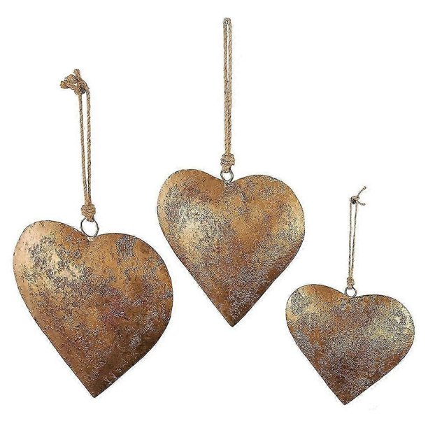 Campana decorativa de metal 3D con forma de corazón y cuerda para colgar. Campana de metal de latón envejecido.