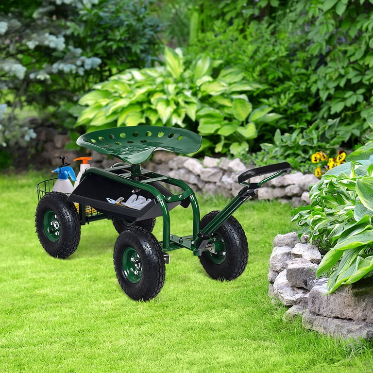 Costway Gardening Cart with Wheels, Steel Frame, Ergonomic Seat