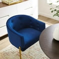 thumbnail image 4 of Tufted Accent Chair, Velvet, Metal Steel, Blue Navy, Modern Contemporary Urban Design, Living Lounge Room Hotel Lobby Hospitality, 4 of 8