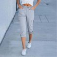 thumbnail image 7 of Women's Cargo Capri Pants High Waisted Relaxed Fit Casual Summer Cropped Trousers Elastic Knit Loose Cuffed Hem Blue, 7 of 7