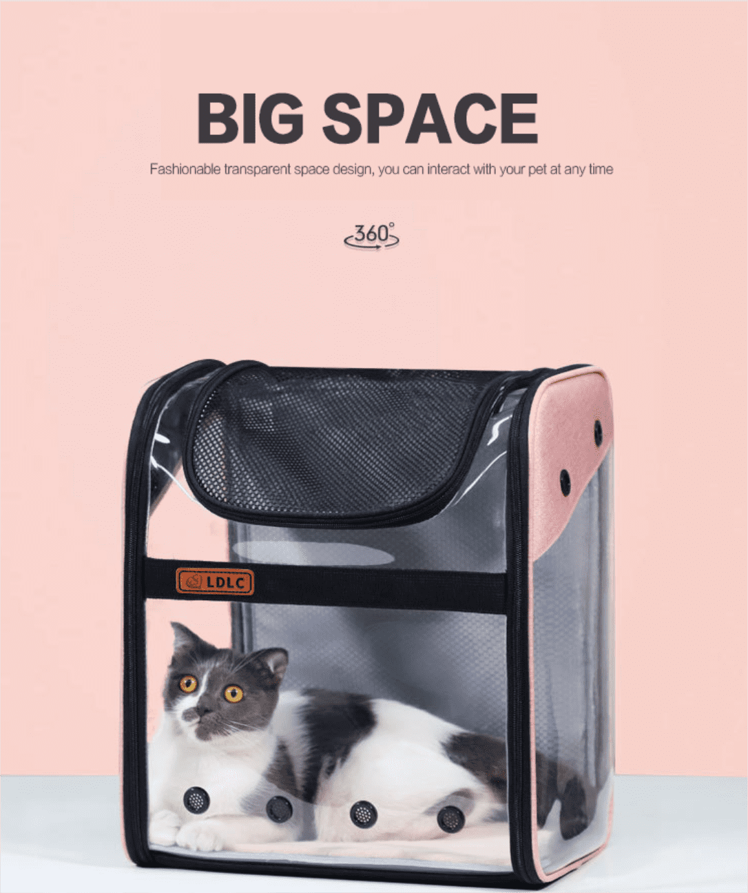 Pet Carrier Backpack for Dogs Cats Wide Use Breathable Round Hole High Quality Material for Shopping(Pink)