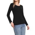 thumbnail image 4 of Suéter de punto acanalado INSPIRE CHIC para mujeres, otoño 2025, de manga larga, cuello redondo, ajustado, camiseta pullover, talla L, negro, 4 of 6