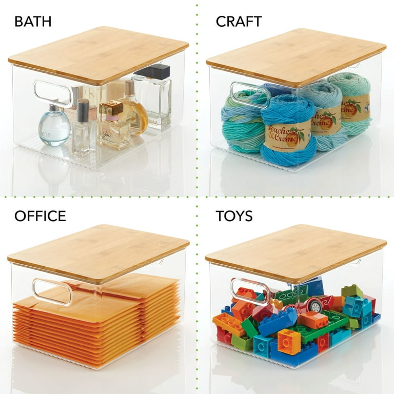 mDesign Plastic Deep Kitchen Storage Bin Box, Lid/Handles, 4 Pack