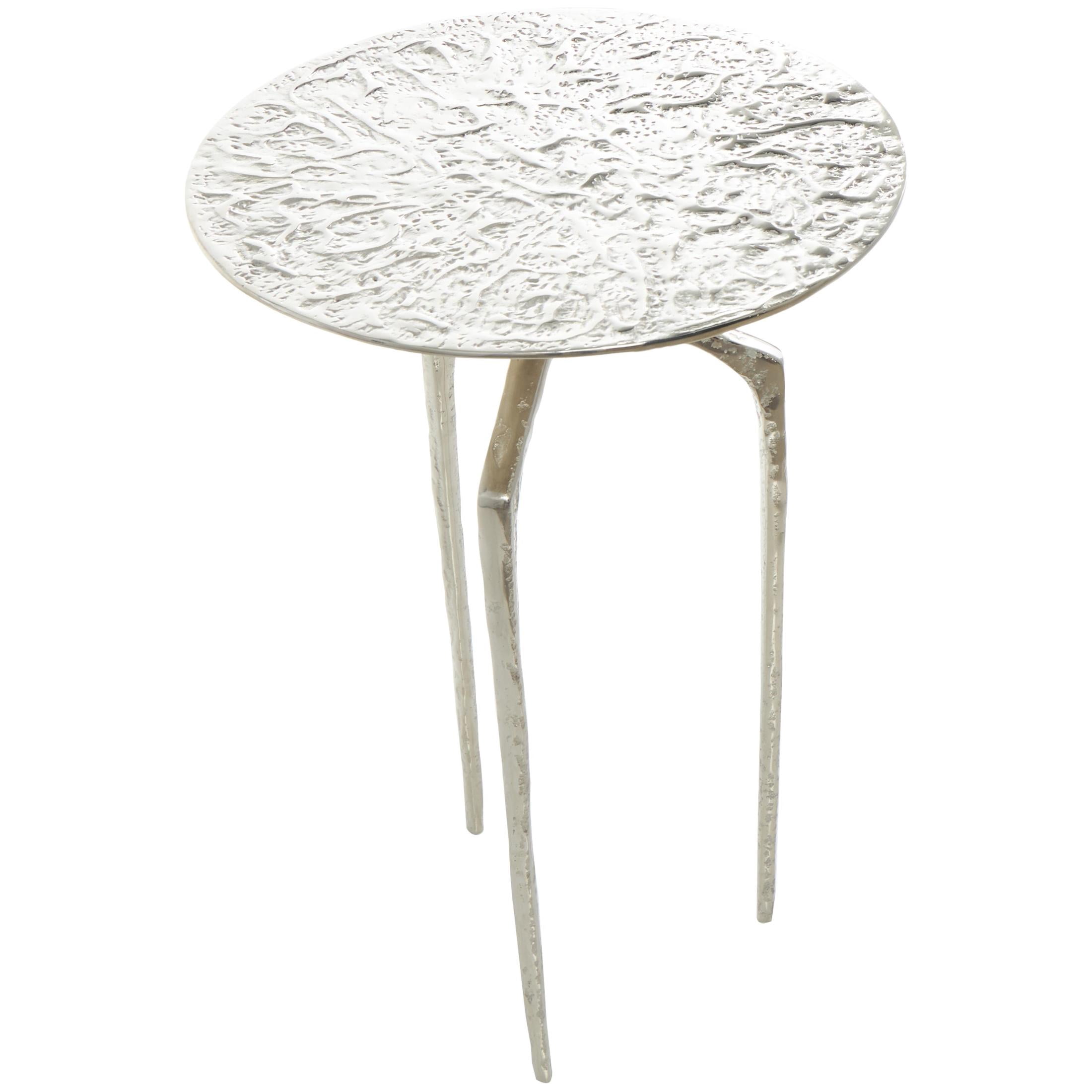 DecMode 15" x 22" Silver Aluminum Metal Slim Textured Geometric Accent Table, 1-Piece