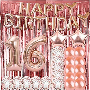 JeVenis 9 PCS Rose Gold Sweet 16 Palloncini Sweet 16 Banner Balloons Sweet Sixteen Decorazione Decorazione per Il 16 ° Compleanno