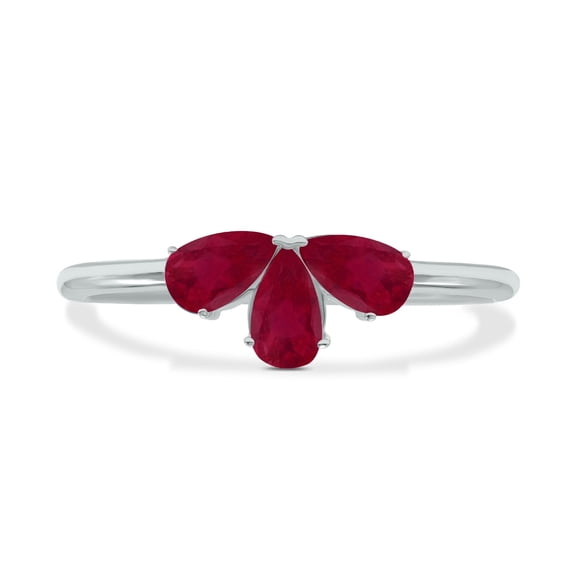 SZUL Women's Ruby Pear Shape Three Stone Ring in 10K White Gold