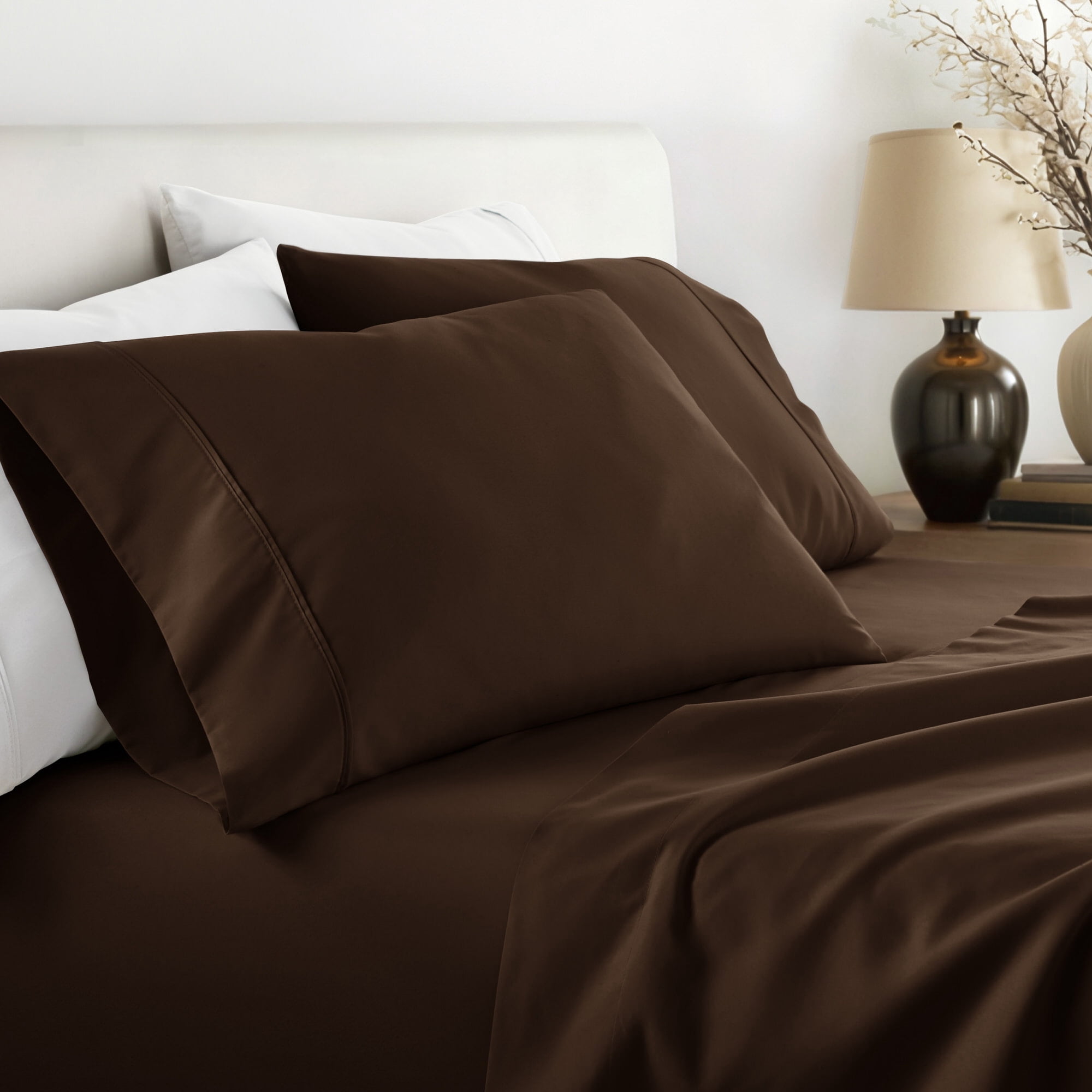Noble Linens 2 Piece Pillow Case Set, Chocolate, King