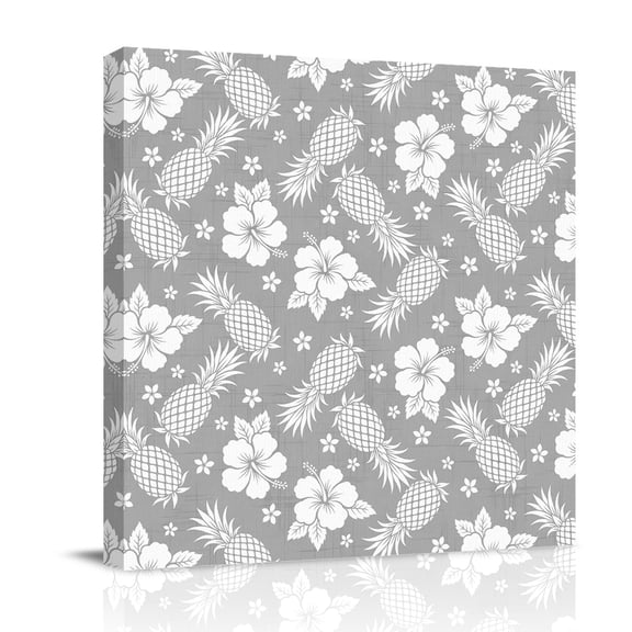 Canvas Wall Art Grey Pineapple Floral Canvas Art Print Vintage Tropical Flowers Botanical Pictures Wall Decor for Living Room Bedroom Artwork Decorations Stretched Framed Ready to Hang 12"x12"