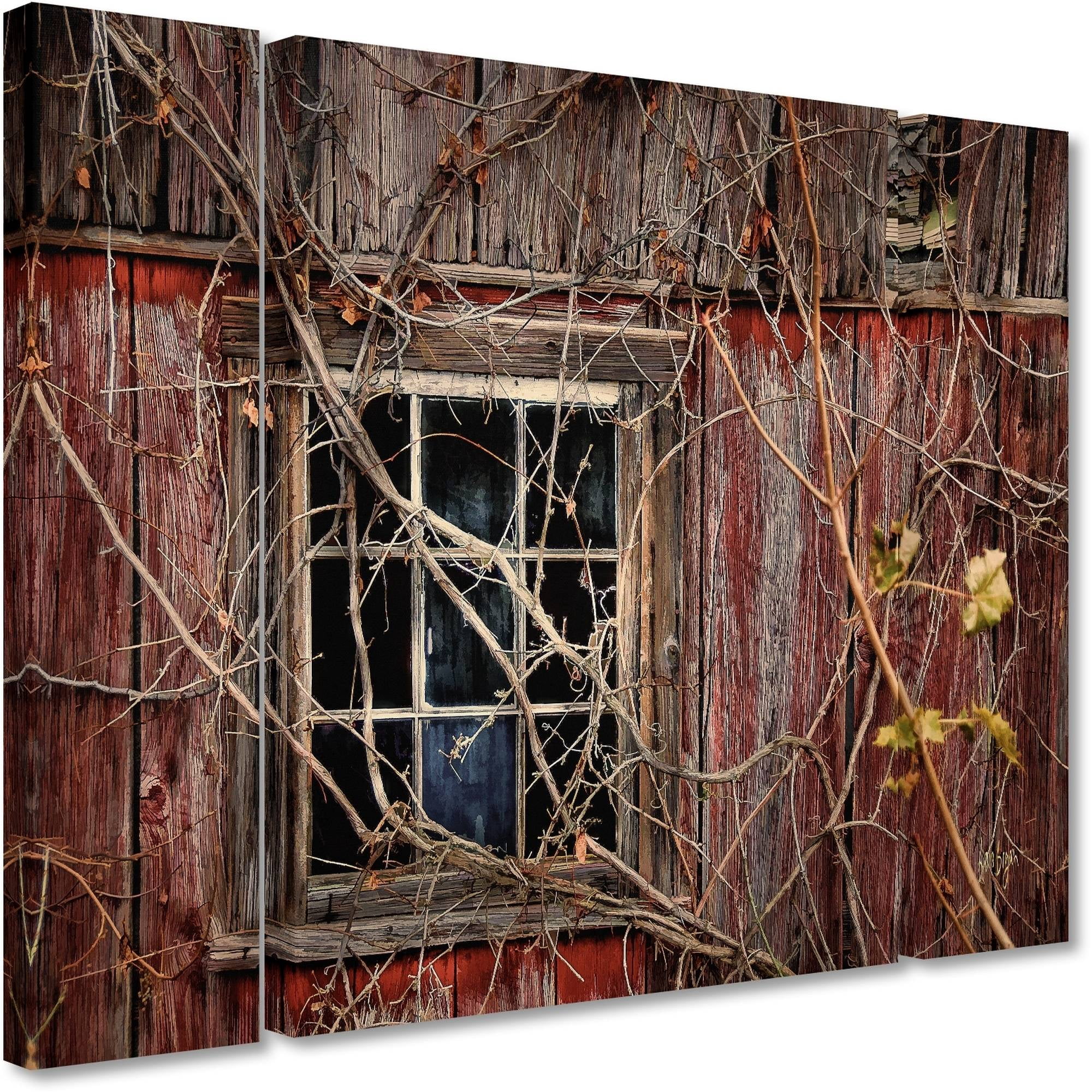 Trademark Fine Art "Old Barn Window" Canvas Art by Lois Bryan Three Panel Set