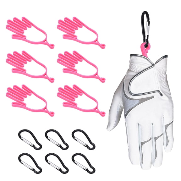 Uxcell Golf Gloves Stretcher, 6 Pcs Plastic Keeper Support Rack Holder Dryer Hanger Frame with Hanging Hooks for Men Women Sports Gloves Maintenance, Pink