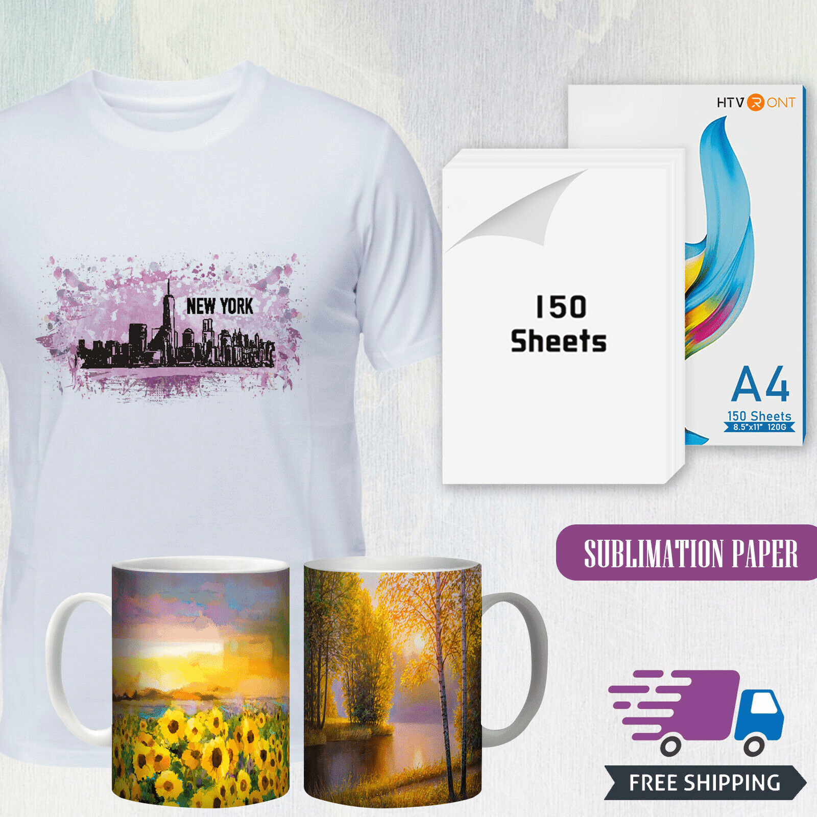 HTVRONT HTVRONT Auto Tumbler Mug Heat Press Machine+150 Sheets Sublimation Paper 8.5"x 11" Bundle for Sublimation DIY Print Cup Mug （White）