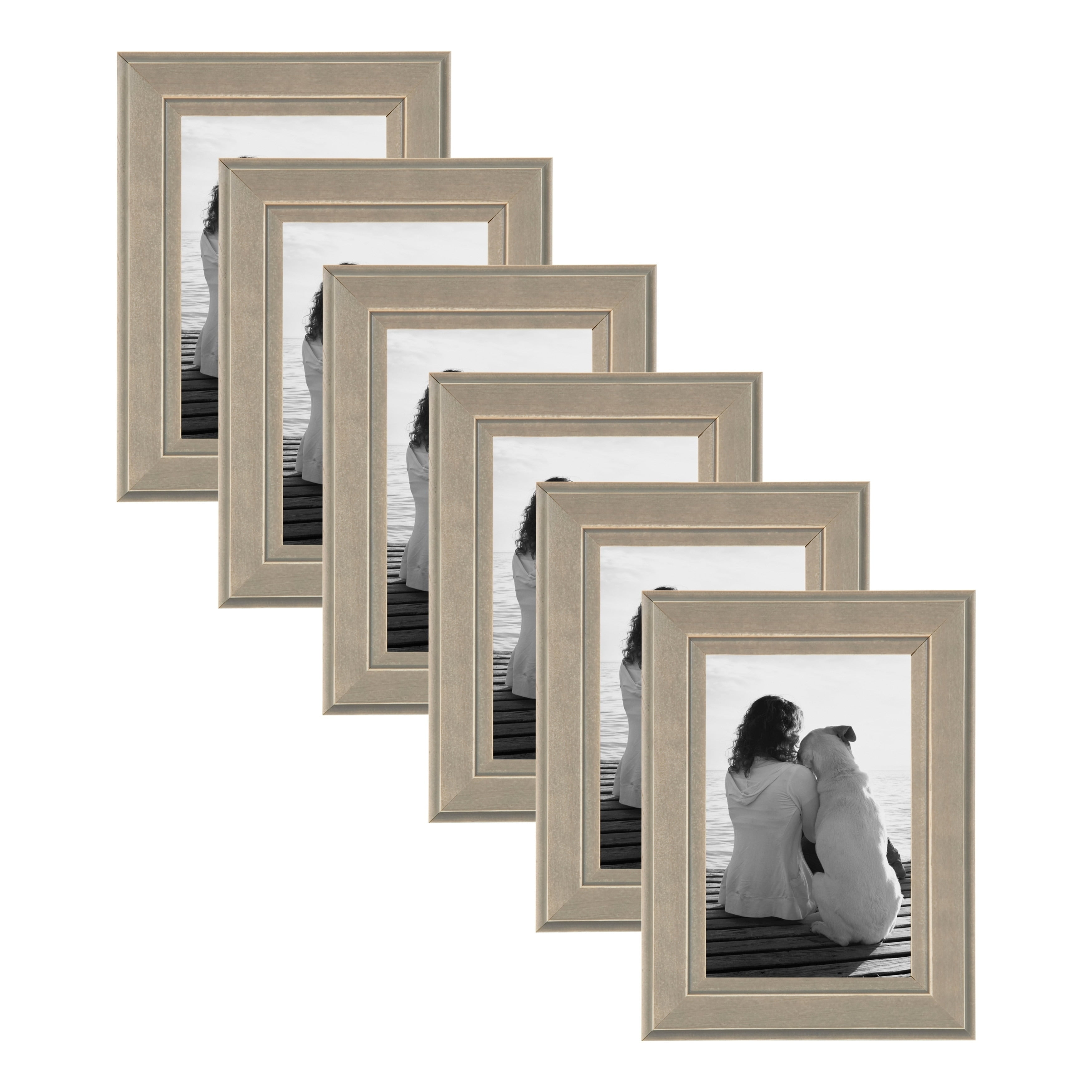 Pack of 6 DesignOvation Kieva Solid Wood Document Framess Distressed Soft White 8.5x11