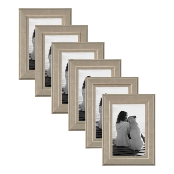 DesignOvation Kieva Solid Wood Picture Frame, Distressed Gray 4x6, Pack of 6