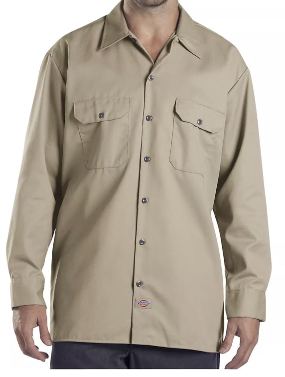 Dickies Mens Wl574 Long Sleeve Button Up Work Shirt-Khaki-2X Tall ...