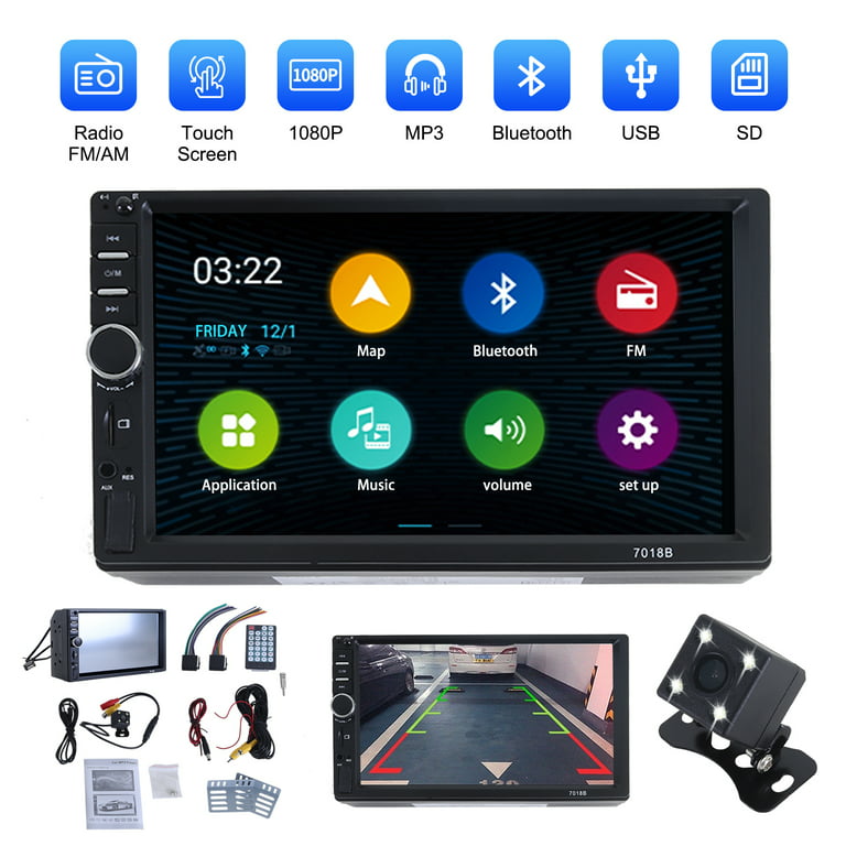 Double 2 DIN Car Stereo Radio MP5 Player, 7 inch HD Touch Screen Bluetooth Car Video Player 1080P with Backup Reversing Camera