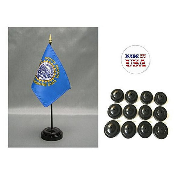 Box of 12 South Dakota 4"x6" Miniature Desk & Table Flags Includes 12 Flag Stands & 12 South Dakota State Small Mini Stick Flags