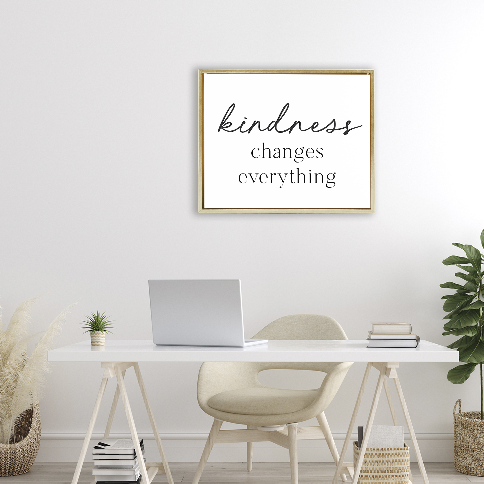 Kindness Changes Everything Gold Framed Floater Canvas Wall Art, design by Lettered and Lined