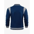 thumbnail image 4 of Dagegui Baseball Jackets for Men Trendy Patchwork Varsity Jacket Long Sleeve Snap Sport Coats Lightweight Thin Fleece Outerwear with Pockets Navy L, 4 of 6