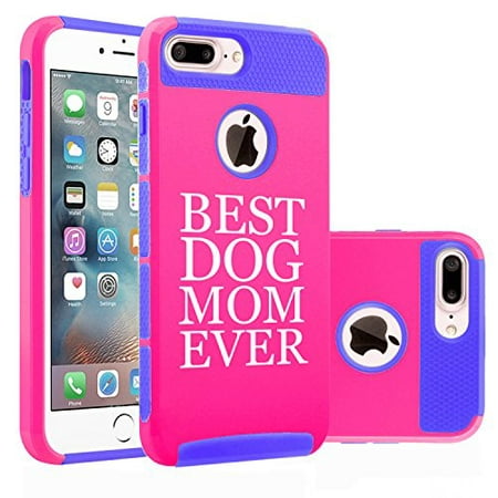 For Apple (iPhone 8 Plus) Shockproof Impact Hard Soft Case Cover Best Dog Mom Ever (Hot