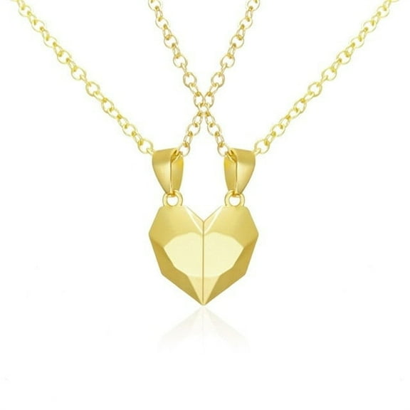 Yoloke Magnetic Heart-shaped Couple Necklaces with Wish Stone Details - Magnetically Connectable Friendship Collarbone Chains for Best Friends