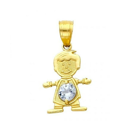 Precious Stars SE-PD-C6613 14k Yellow Gold Round-cut Cubic Zirconia March Birthstone Boy & Son Pendant