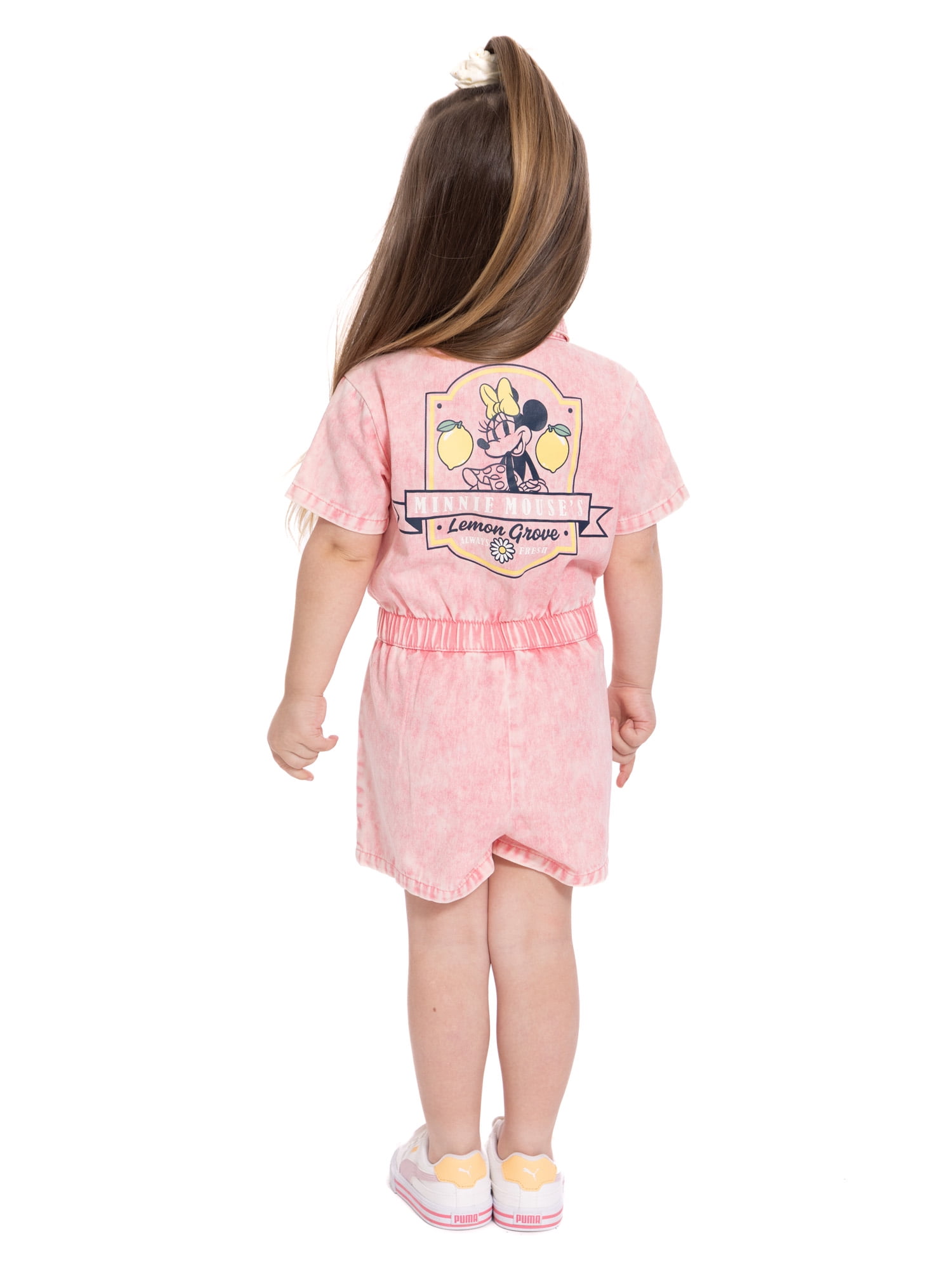 Minnie Mouse Toddler Girl Twill Romper with Short Sleeves, Sizes 12M-5T